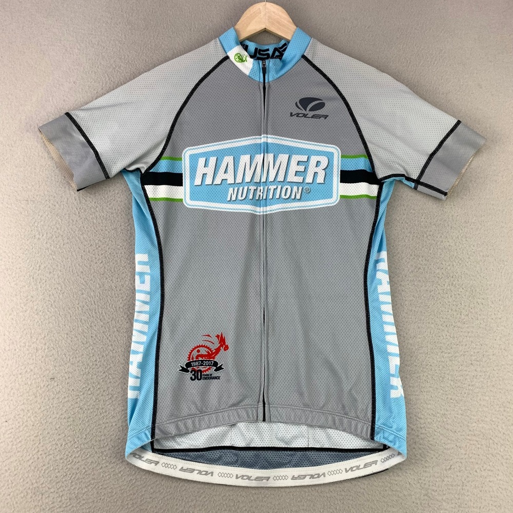 Voler Hammer Nutrition Cycling Jersey Womens Medium Gray Blue Full Zip Athletic